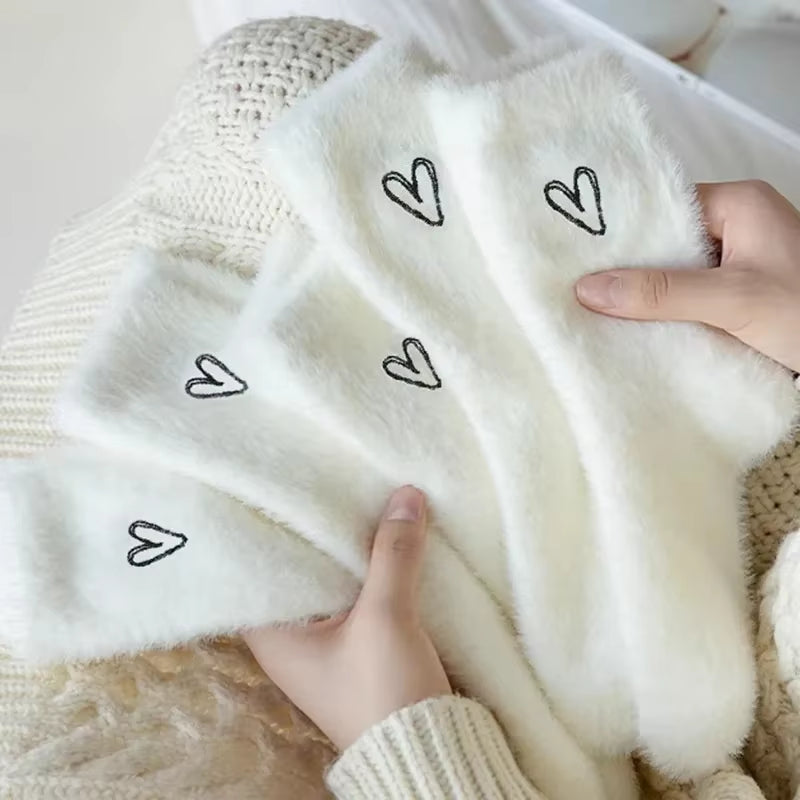 Cozy Fluffy Socks - Heart Design