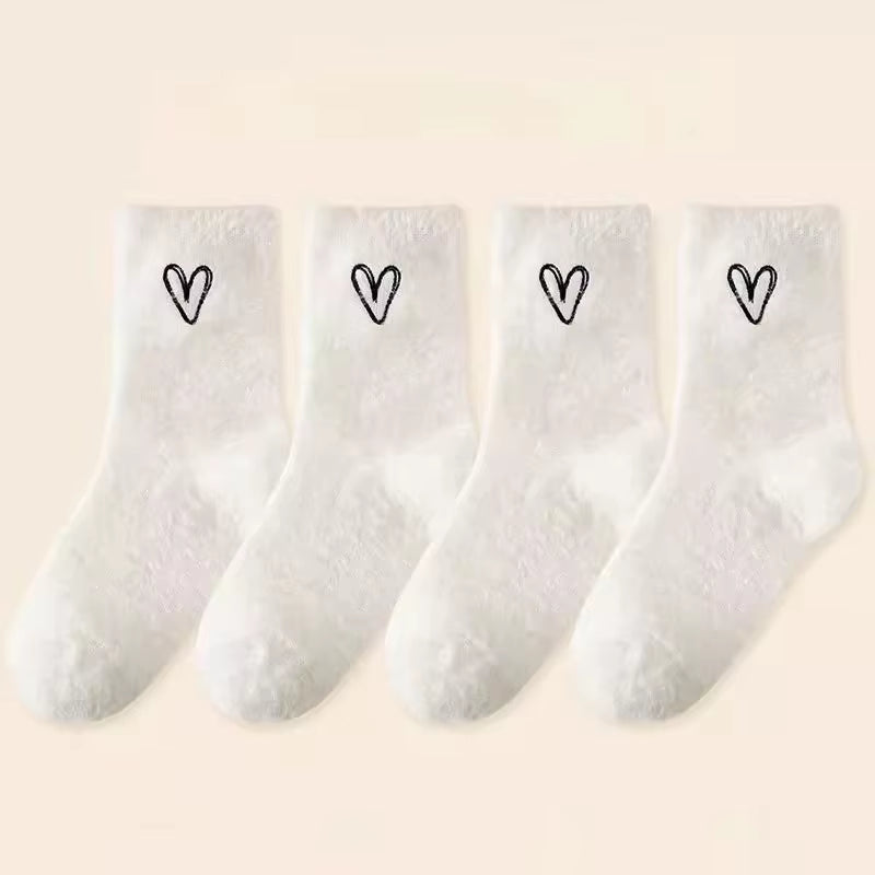 Cozy Fluffy Socks - Heart Design