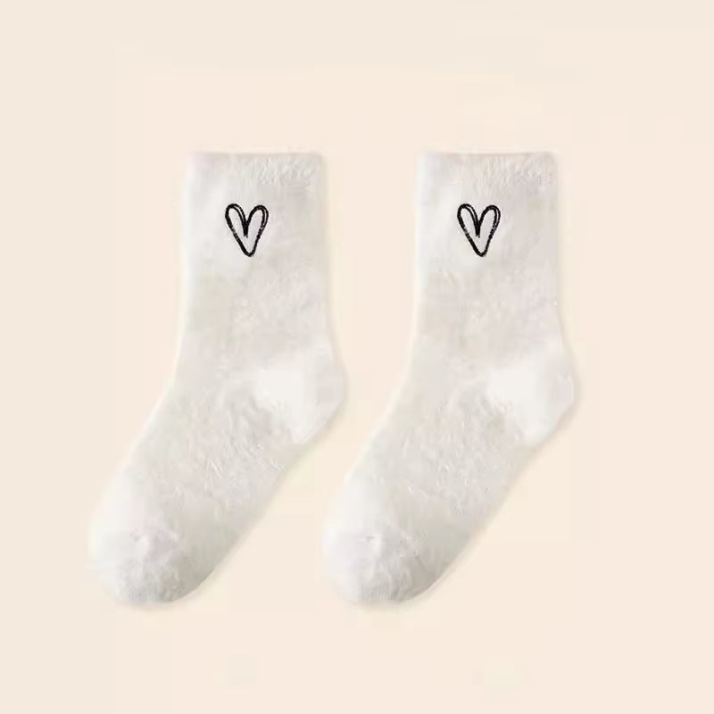 Cozy Fluffy Socks - Heart Design